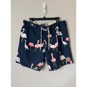 Ambsn California Mens Navy Blue Flamingo Print Board Shorts Swim Trunks Size 34